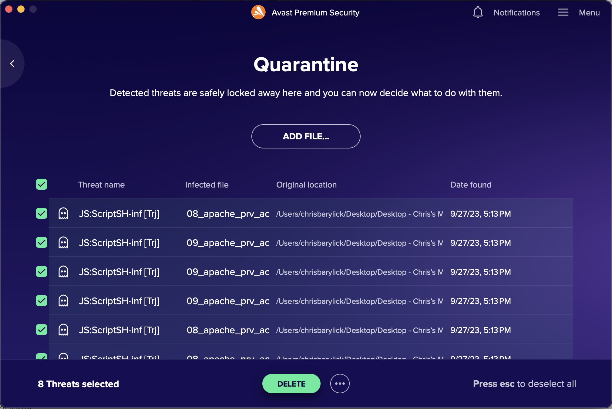 Avast Quarantine